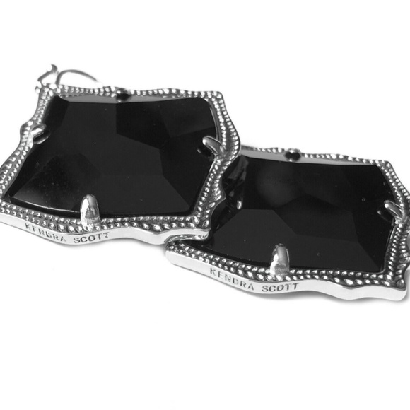 NEW Kendra Scott SILVER Framed Kirsten Black Glass Drop Earrings w/ Dust Bag - Picture 5 of 9